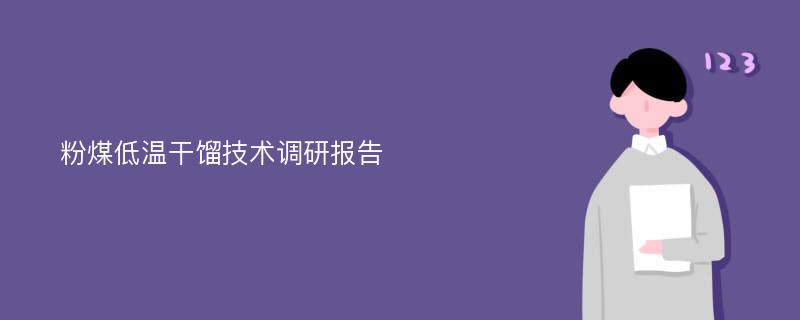 粉煤低温干馏技术调研报告